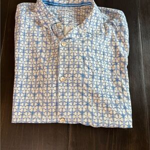 Tommy Bahama Blue & White Geometric Casual Button-Down Shirt